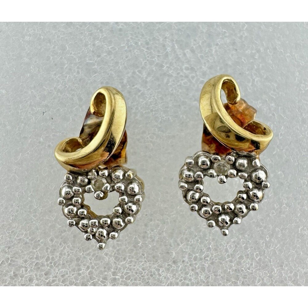 Vintage ZRW 10K Gold Italy Two Tone Heart Stud Earrings 1g